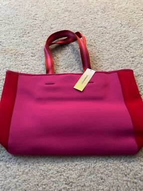 Summersalt Neoprene tote bag pink hibiscus beach bag NWT